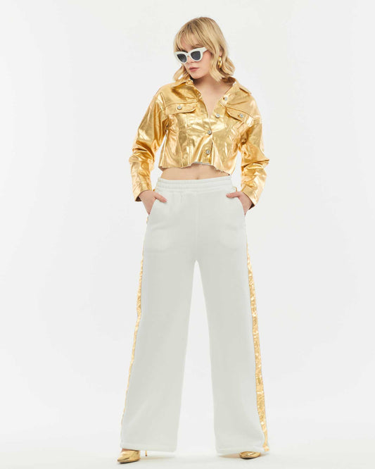 BF Moda Fashion® Luxury Women's Metallic Gold Jean Jacket - Shimmer in Style"