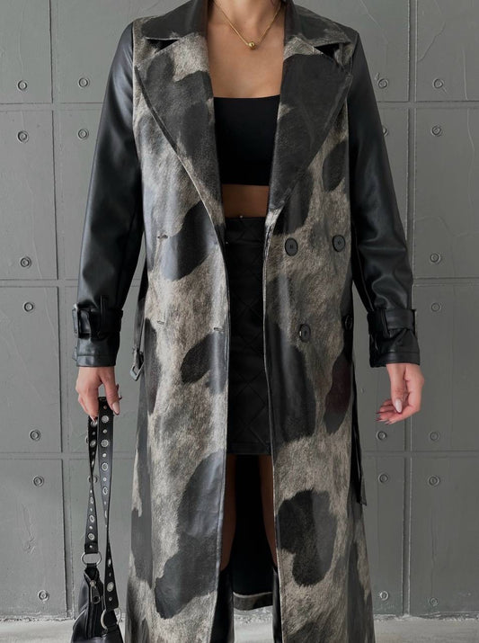 Elegant sort trenchcoat i imiteret læder til kvinder | BF Moda Fashion®