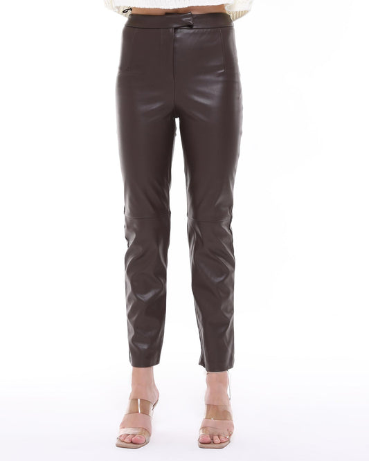 Faux Leather Skinny Trousers in Brown| BF MODA FASHION®