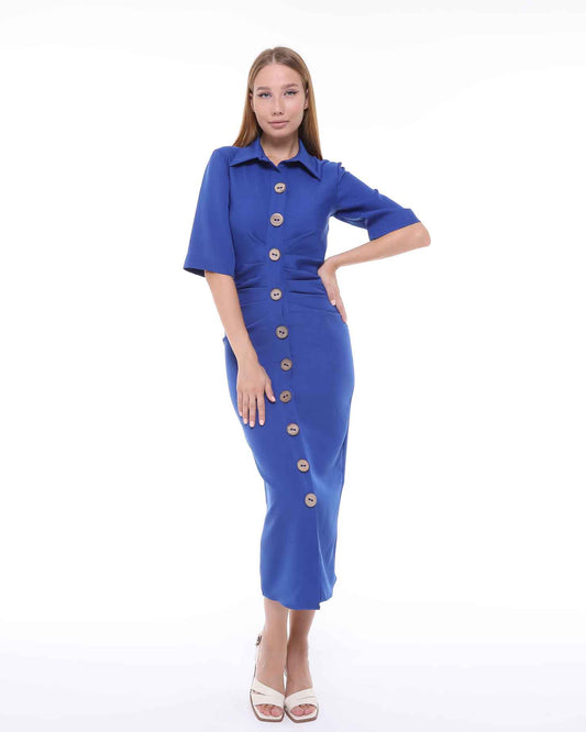 Blue Button-Down Shirt Dress