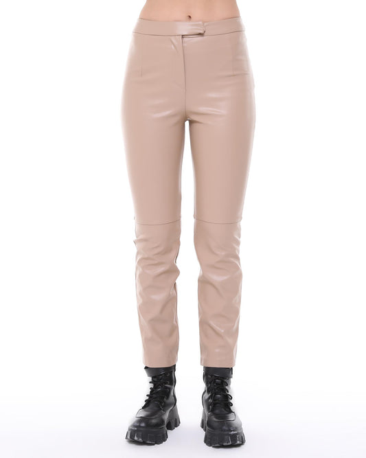 Faux Leather Skinny Fit Trousers in Tan| BF MODA FASHION®