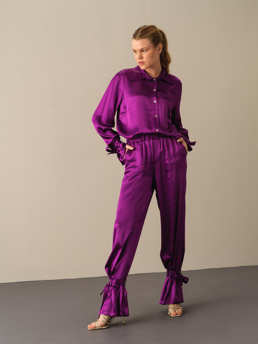 Missguided Plus Size Purple Satin Wide Leg Trouser, $21 | Missguided |  Lookastic