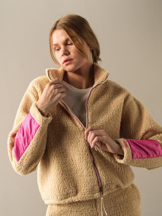 Højkvalitets træningsjakke til kvinder med lyserøde detaljer på ærmet | BF Moda Fashion Sweatshirt
